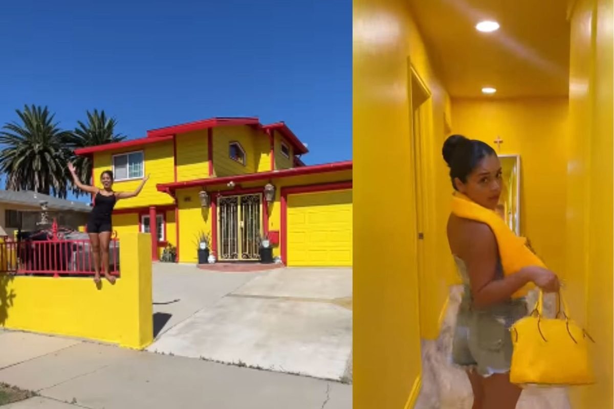 Da fachada aos interiores, a casa de uma família americana é quase toda amarela — Foto: Insta...
